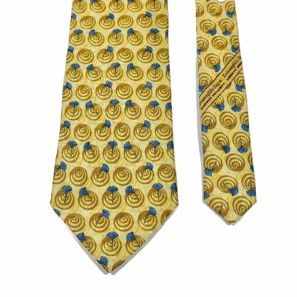 Ermenegildo zegna Silk Tie Necktie Gold With Blue Dandelion Italy - Picture 2 of 7
